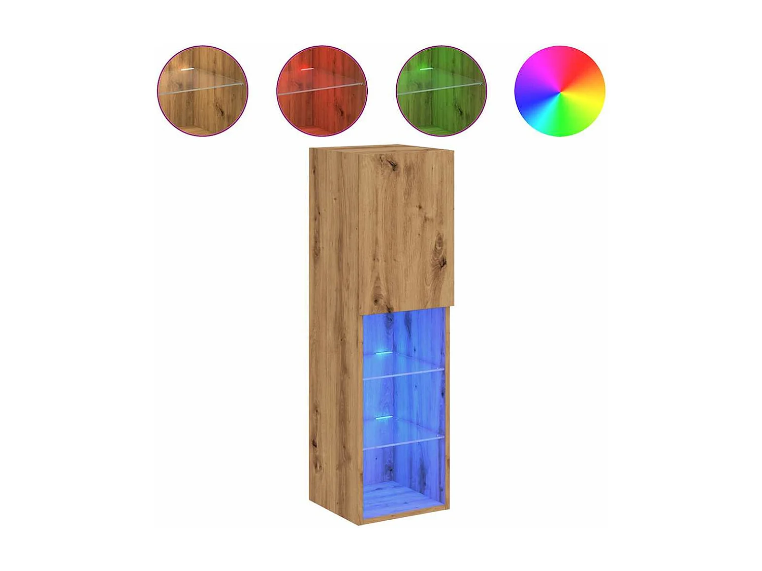 Mueble para TV  | Gabinete de TV |  Mueble de salón con luces LED roble artesanal 30,5x30x102 cm