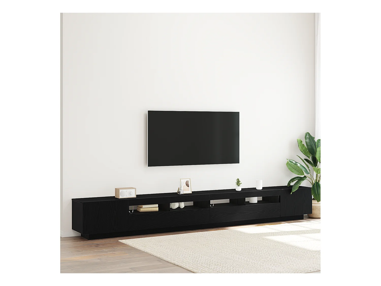 Tv-meubel | Tv-Bank | TV-kastmet LED-verlichting Zwart Eiken 300x35x40 cm Geengineerd Hout