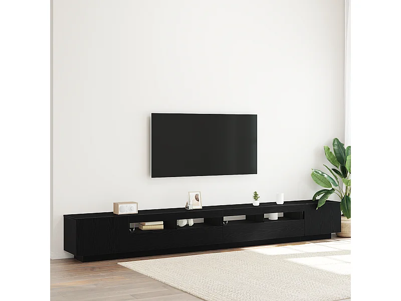 Tv-meubel | Tv-Bank | TV-kastmet LED-verlichting Zwart Eiken 300x35x40 cm Geengineerd Hout