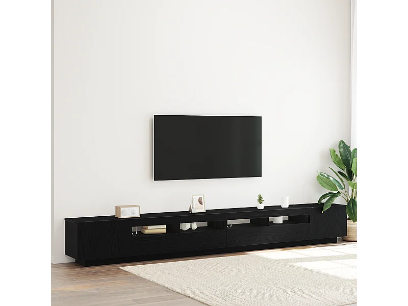 Meuble TV | Banc TV | Armoire TV avec des lumières LED en chêne noir 300x35x40 cm en bois aggloméré