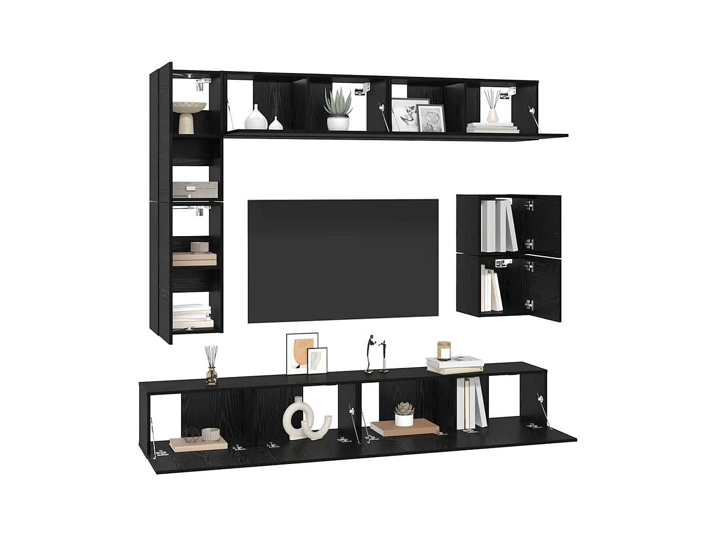 Tv-meubelset | Tv-Bank | TV-kast met plank Anders met opslag 8 pcs Zwart Eiken