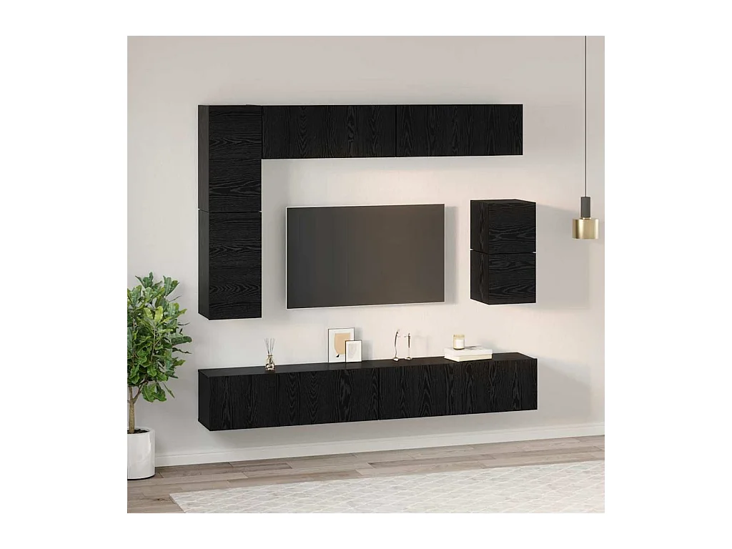 Tv-meubelset | Tv-Bank | TV-kast met plank Anders met opslag 8 pcs Zwart Eiken