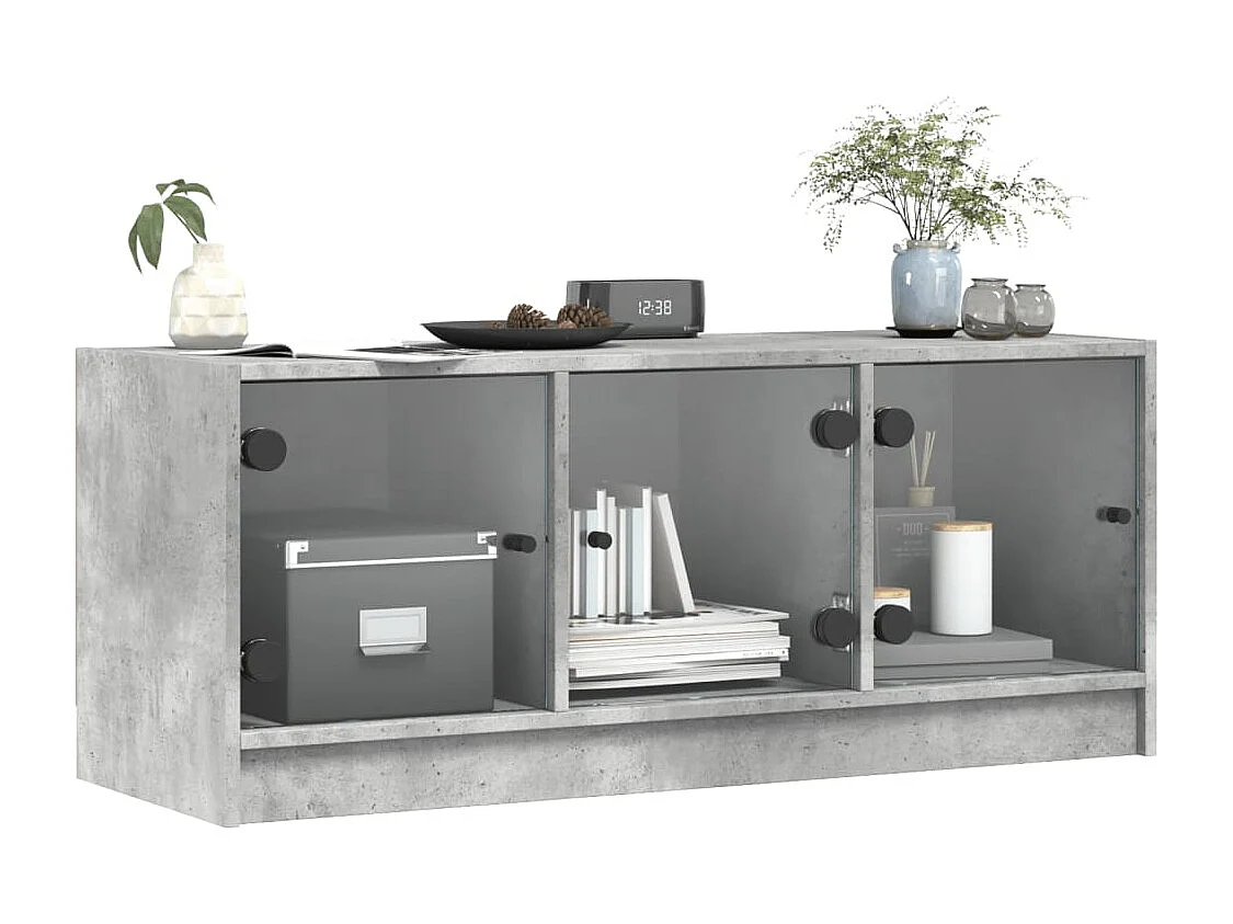 Mueble de TV | Mueble de salón con puertas de vidrio gris hormigón 102x37x42 cm
