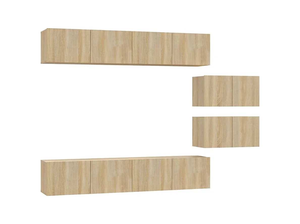 Set de muebles para TV  | Gabinetes de TV |  Muebles de salón 6 pzas madera contrachapada roble sonoma