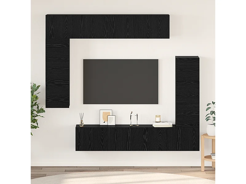 Tv-meubelset | Tv-Bank | TV-kast 8 pcs Zwart eiken 80 x 30 x 30 cm Bewerkt hout