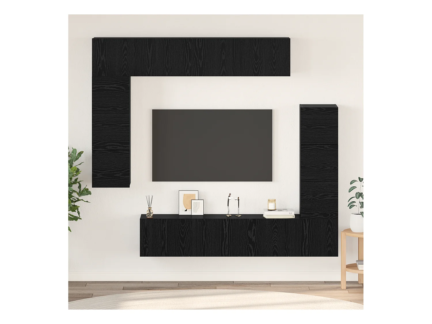 Tv-meubelset | Tv-Bank | TV-kast 8 pcs Zwart eiken 80 x 30 x 30 cm Bewerkt hout