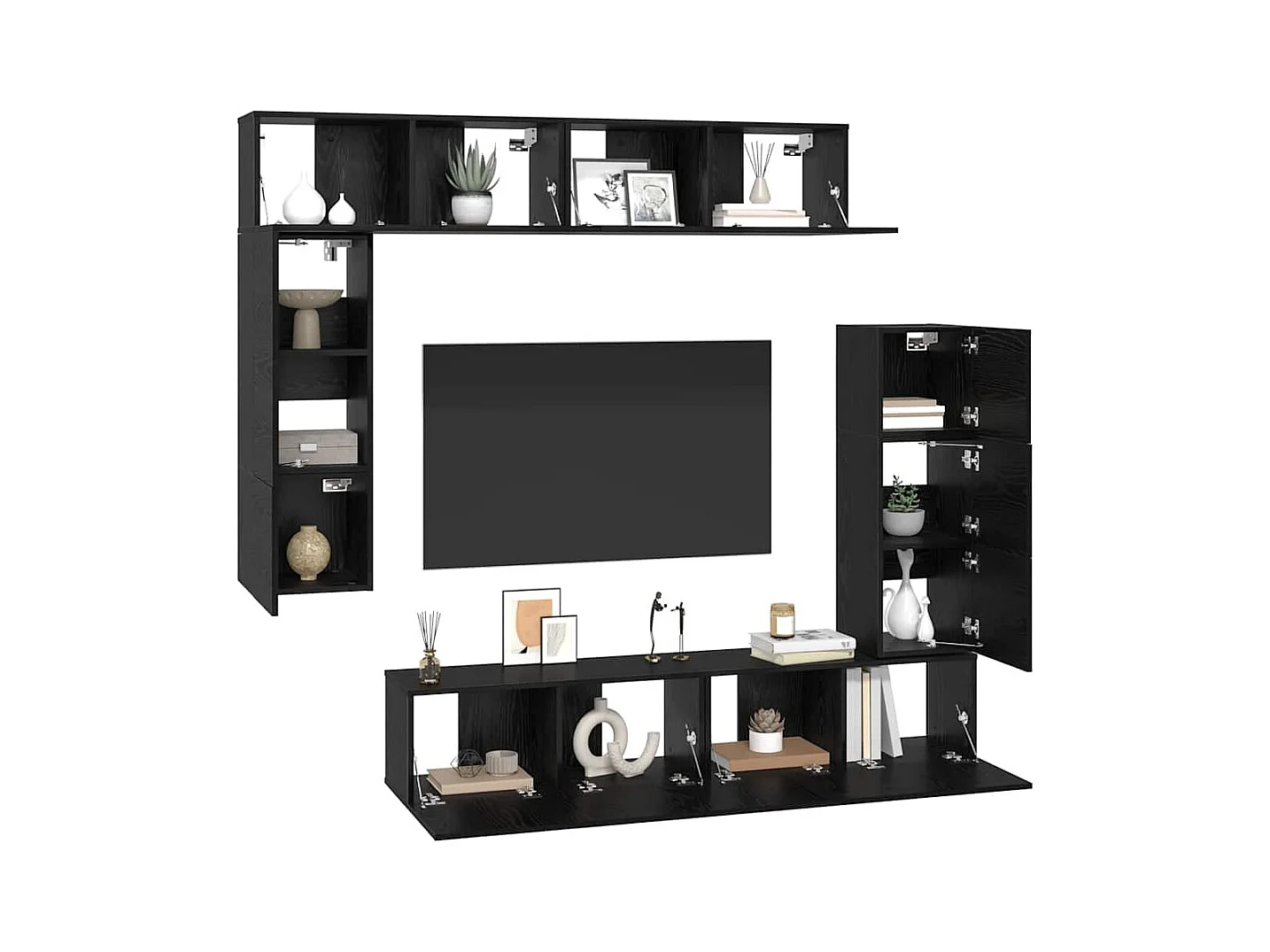 Tv-meubelset | Tv-Bank | TV-kast 8 pcs Zwart eiken 80 x 30 x 30 cm Bewerkt hout