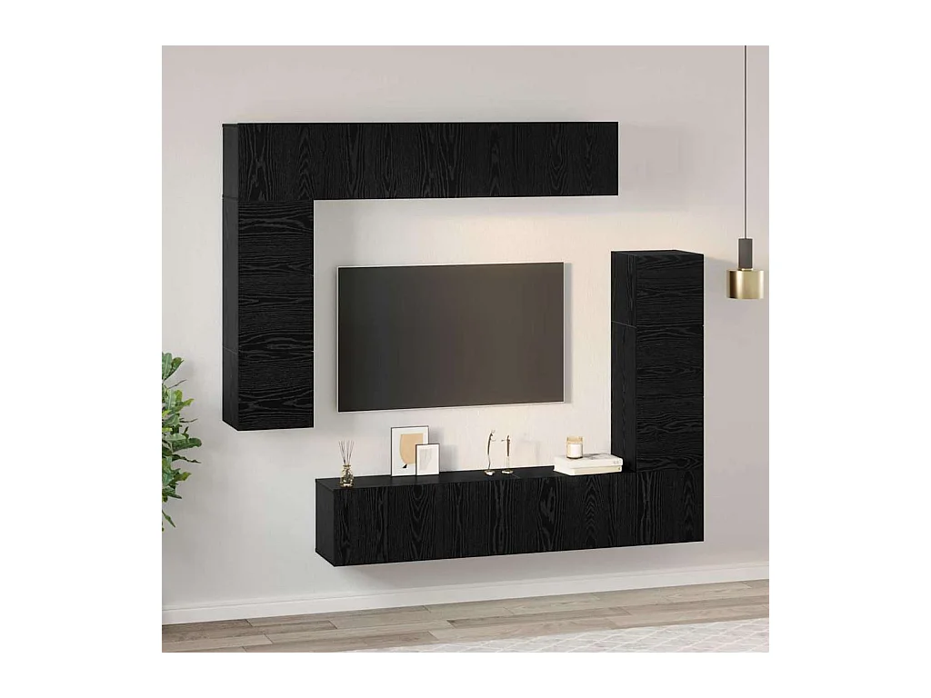 Tv-meubelset | Tv-Bank | TV-kast 8 pcs Zwart eiken 80 x 30 x 30 cm Bewerkt hout