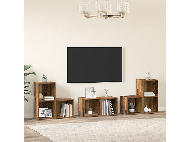 Juego de muebles de TV | Gabinete de TV | Mueble de salón 6 pcs Madera Vieja 37 x 35 x 72 cm