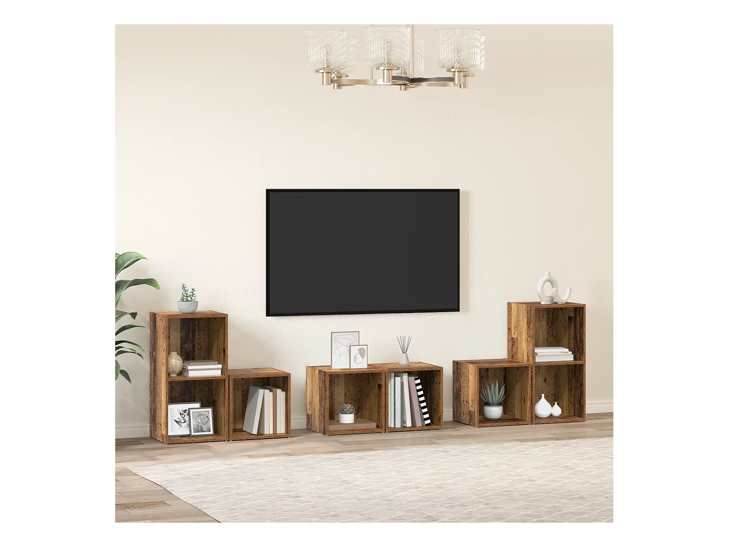 Juego de muebles de TV | Gabinete de TV | Mueble de salón 6 pcs Madera Vieja 37 x 35 x 72 cm