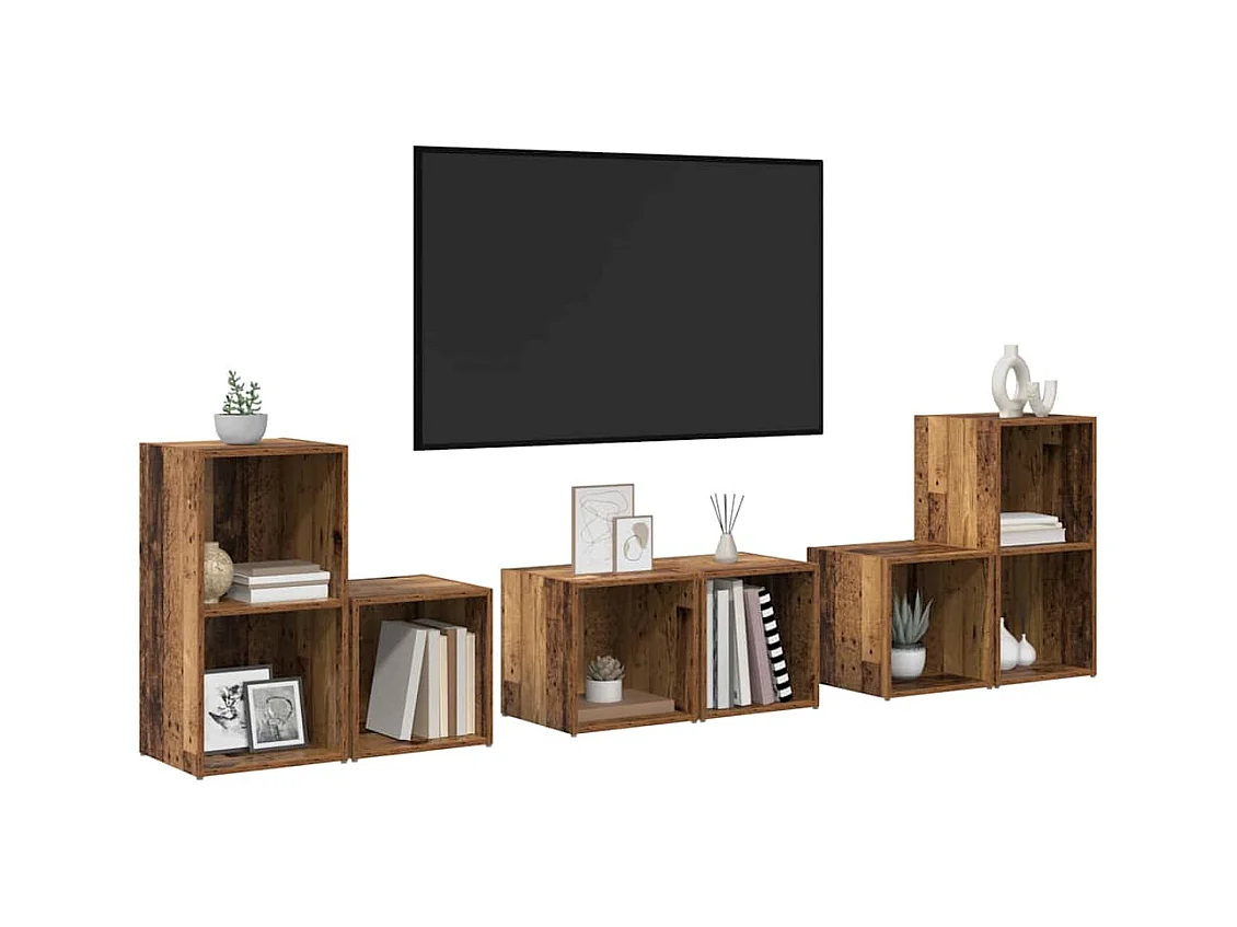 Juego de muebles de TV | Gabinete de TV | Mueble de salón 6 pcs Madera Vieja 37 x 35 x 72 cm