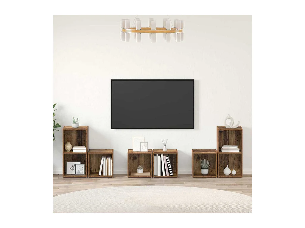 Juego de muebles de TV | Gabinete de TV | Mueble de salón 6 pcs Madera Vieja 37 x 35 x 72 cm
