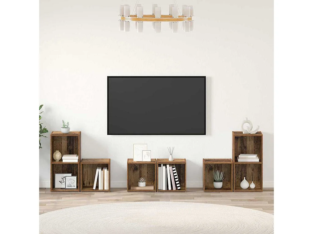 Juego de muebles de TV | Gabinete de TV | Mueble de salón 6 pcs Madera Vieja 37 x 35 x 72 cm