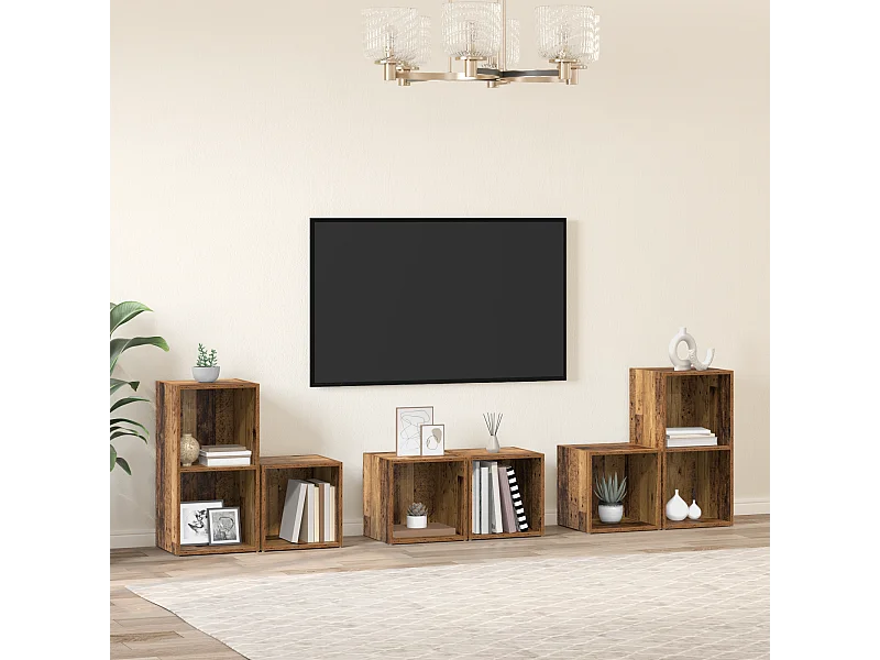 TV-kast | Tv-meubel | Tv-Bank set met plank met opslag 6 pcs Oud Hout Bewerkt hout