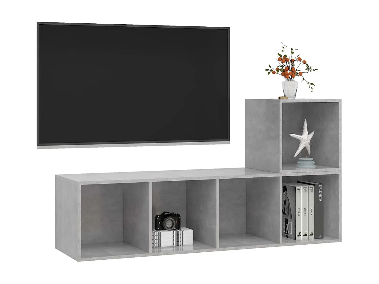 Ensemble de meuble TV | Banc TV | Armoire TV 2 pcs Gris béton Bois d'ingénierie