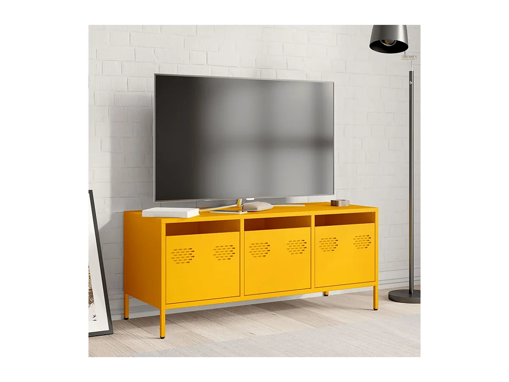 Mueble para TV  | Gabinete de TV |  Mueble de salón acero laminado en frío amarillo 101,5x39x43,5 cm
