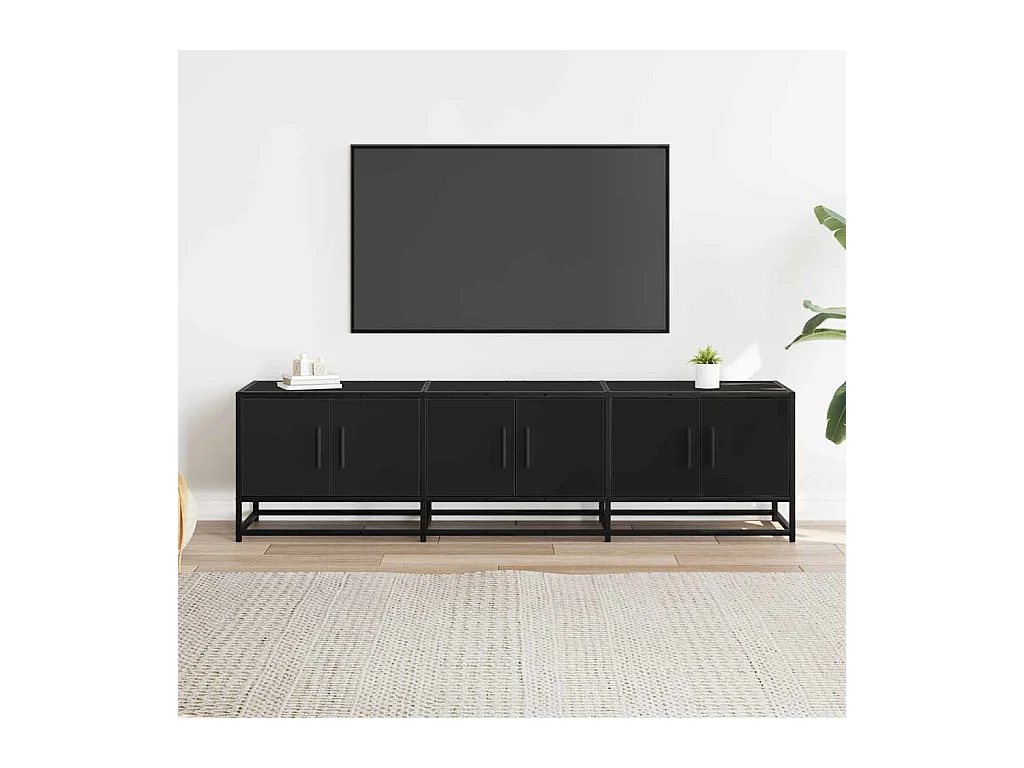 Mueble de TV | Mueble de salón madera de ingeniería y metal negro 150x35x41 cm