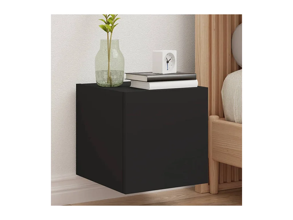 Muebles de TV | Gabinetes de TV |  Muebles de salón de pared con luces LED 2 uds negro 30,5x35x30 cm