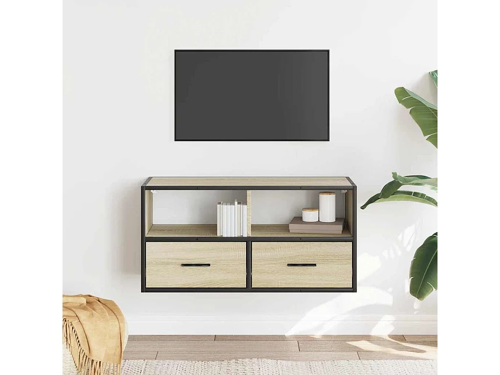 Tv-meubel | Tv-Bank | TV-kast80x31x39,5 cm bewerkt hout metaal sonoma eikenkleurig
