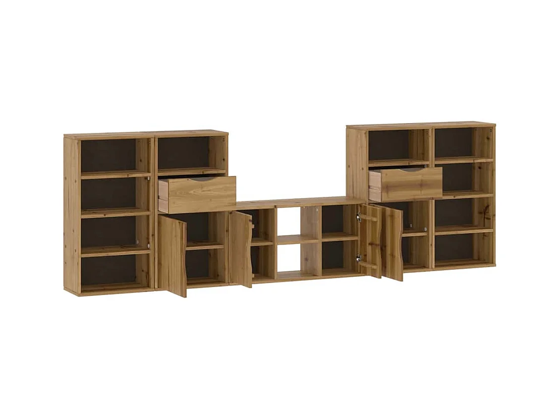 Muebles de TV | Gabinetes de TV |  Muebles de salón 5 uds. con almacenaje "ODDA" madera maciza pino
