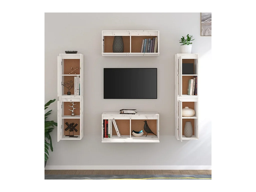 muebles para TV  | Gabinetes de TV |  Muebles de salón 6 piezas madera maciza de pino blanco