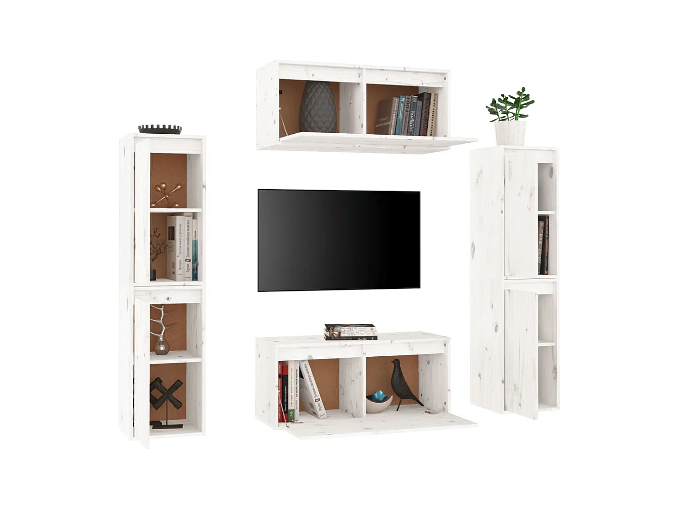 muebles para TV  | Gabinetes de TV |  Muebles de salón 6 piezas madera maciza de pino blanco