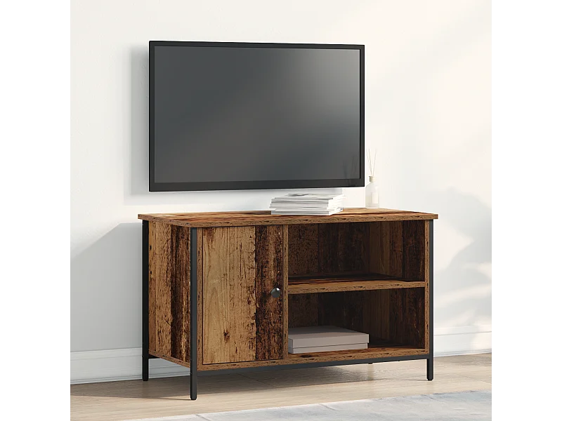 Tv-meubel | Tv-Bank | TV-kast80x40x50 cm bewerkt hout en staal oud houtkleurig