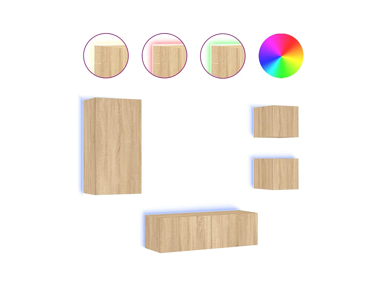 Muebles de TV | Gabinetes de TV |  Muebles de salón de pared con luces LED 4 piezas roble Sonoma