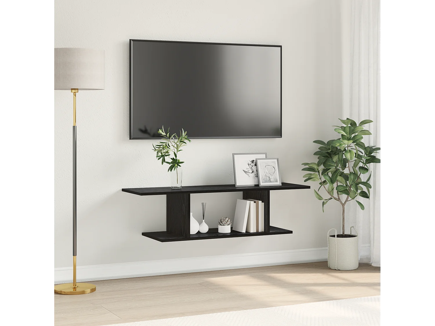 TV-kast | Tv-meubel | Tv-Bank met plank met opslag Zwart 103 x 30 x 26,5 cm Bewerkt hout