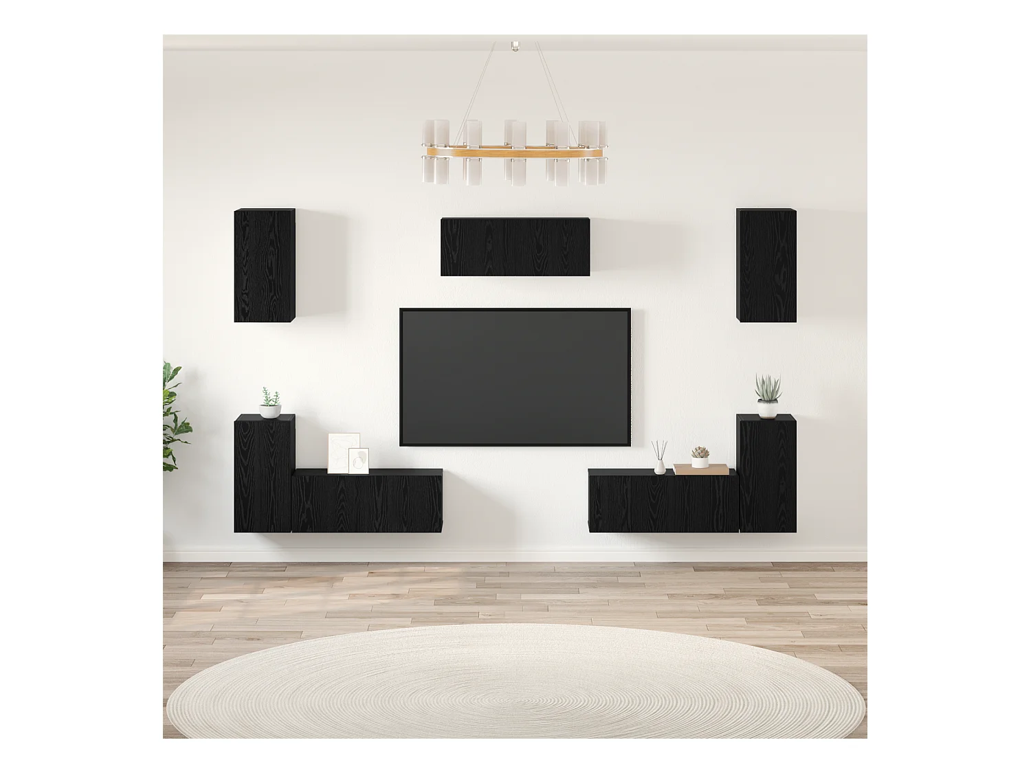 Conjunto de Mueble de TV | Mueble de salón 7 pcs Roble negro 80 x 30 x 30 cm