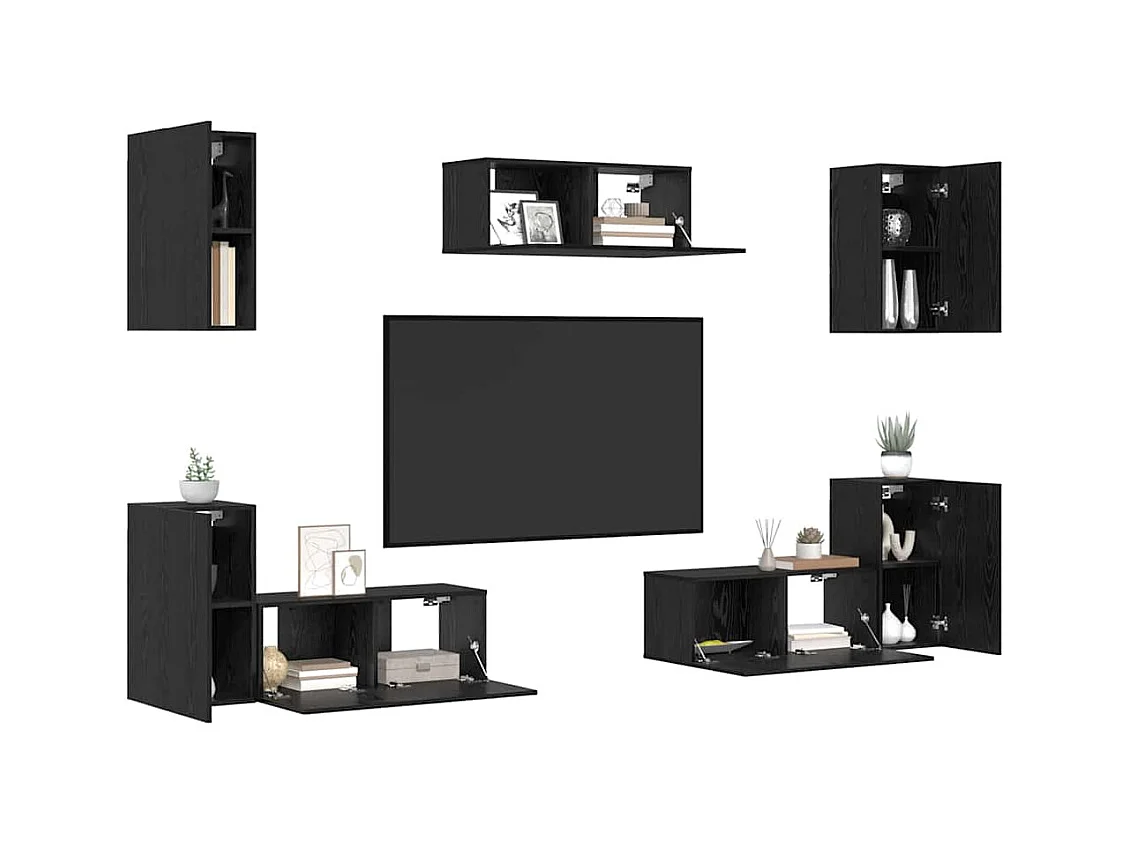 Conjunto de Mueble de TV | Mueble de salón 7 pcs Roble negro 80 x 30 x 30 cm