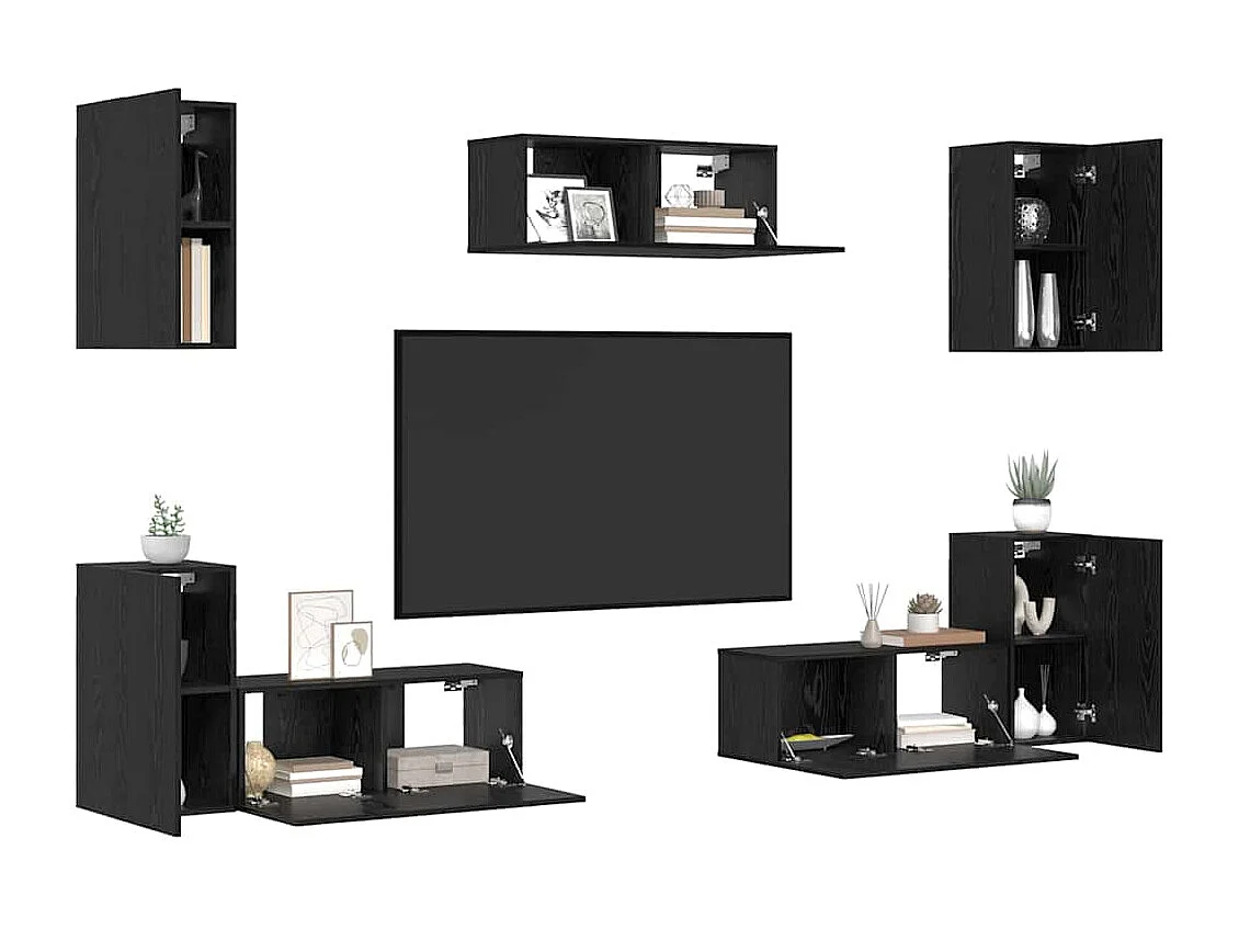 Ensemble meuble TV | Banc TV | Armoire TV 7 pcs Chêne noir Bois d'ingénierie