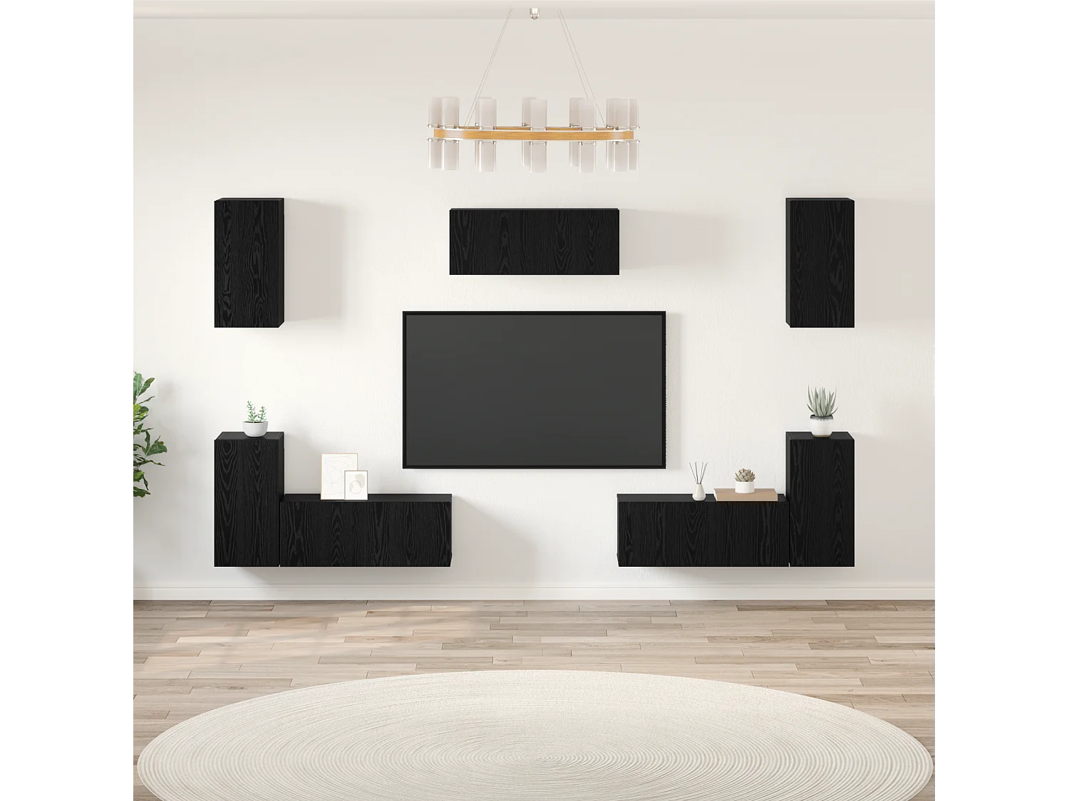 Tv-meubelset | Tv-Bank | TV-kast met plank Anders met opslag met de deur 7 pcs Zwart eiken Bewerkt hout