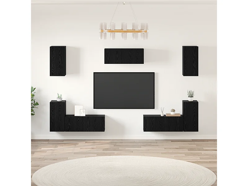 Ensemble meuble TV | Banc TV | Armoire TV 7 pcs Chêne noir Bois d'ingénierie