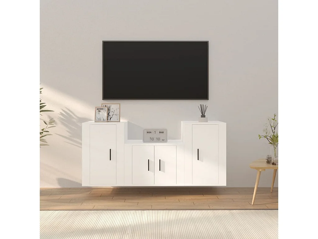 Set de muebles de TV | Gabinetes de TV |  Muebles de salón 3 piezas madera contrachapada blanco