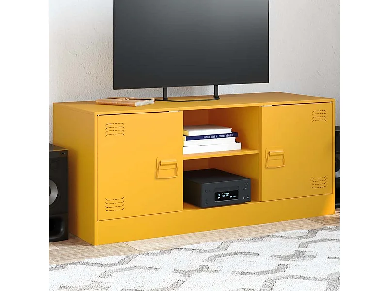 Mueble para TV  | Gabinete de TV |  Mueble de salón de acero amarillo mostaza 99x39x44 cm