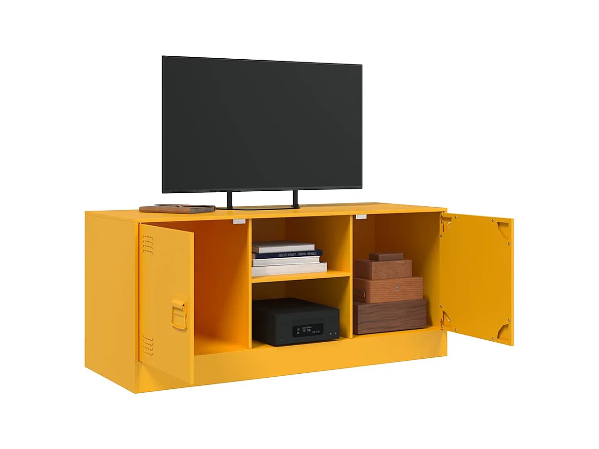 Mueble para TV  | Gabinete de TV |  Mueble de salón de acero amarillo mostaza 99x39x44 cm