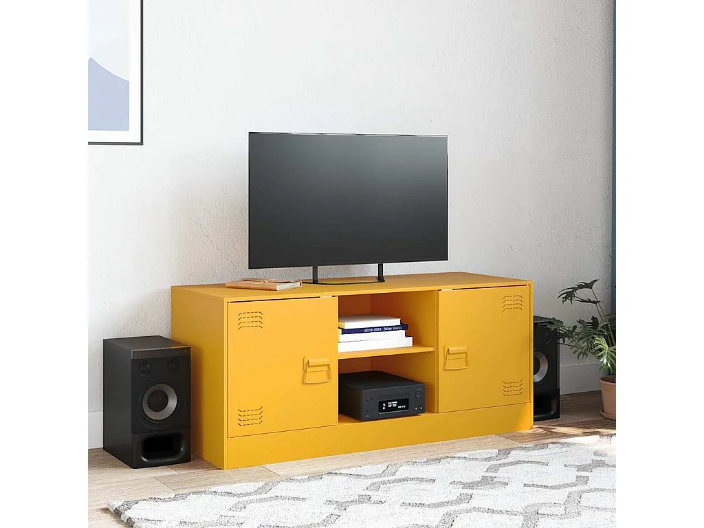 Meuble TV | Banc TV | Armoire TV jaune moutarde 99x39x44 cm acier