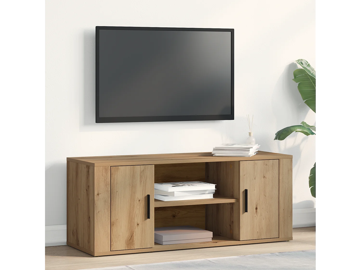 Tv-meubel | Tv-Bank | TV-kast100x35x40 cm bewerkt hout artisanaal eiken