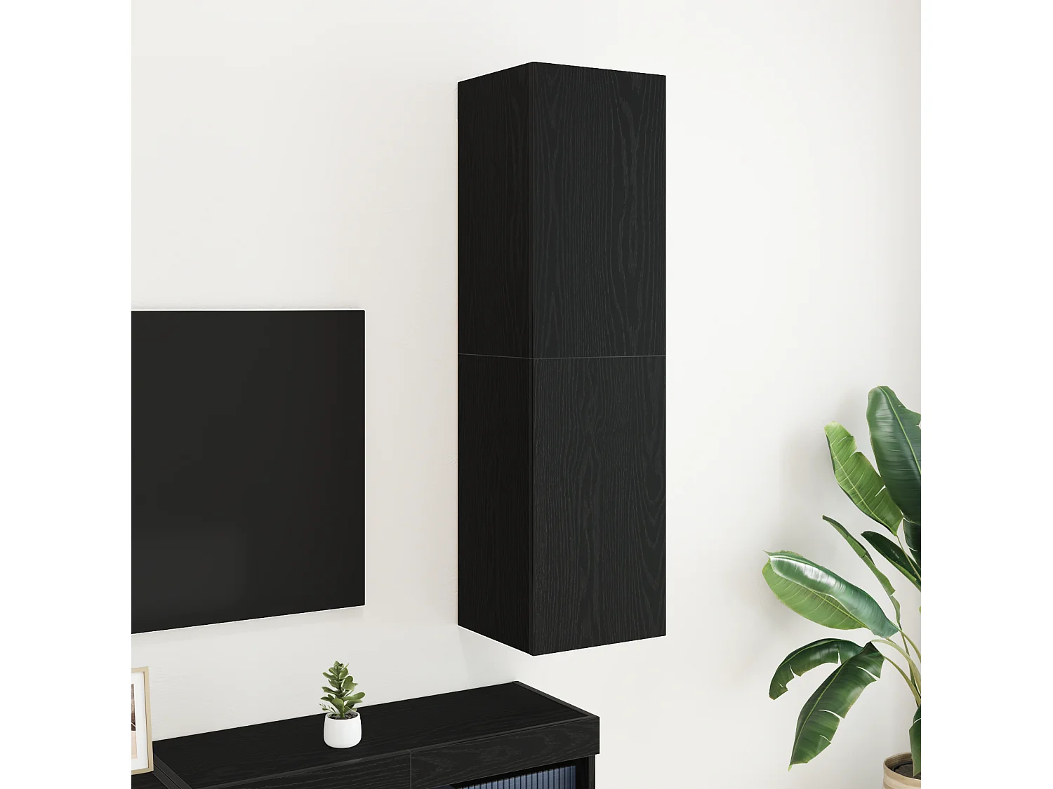 TV-kast | Tv-meubel | Tv-Bank in Zwart Eiken, Afmetingen 30.5 x 30 x 110 cm, Gemaakt van bewerkt hout