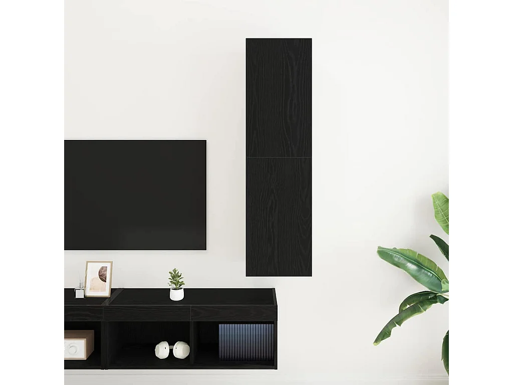 TV-kast | Tv-meubel | Tv-Bank in Zwart Eiken, Afmetingen 30.5 x 30 x 110 cm, Gemaakt van bewerkt hout