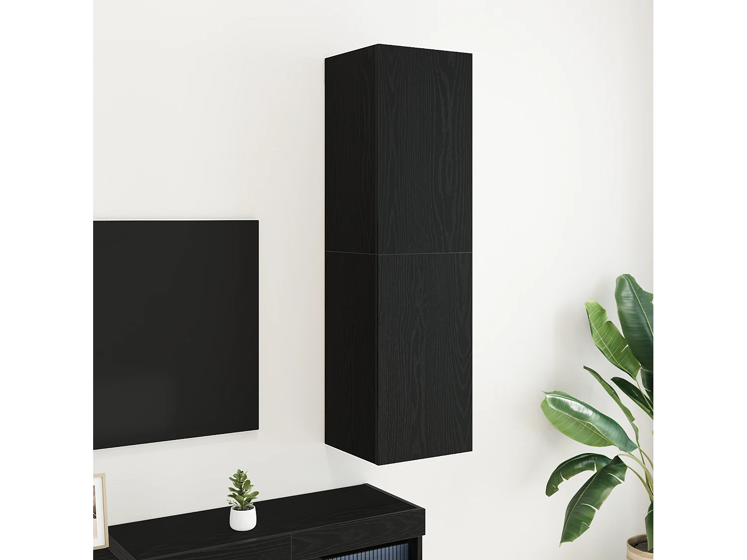 TV-kast | Tv-meubel | Tv-Bank in Zwart Eiken, Afmetingen 30.5 x 30 x 110 cm, Gemaakt van bewerkt hout