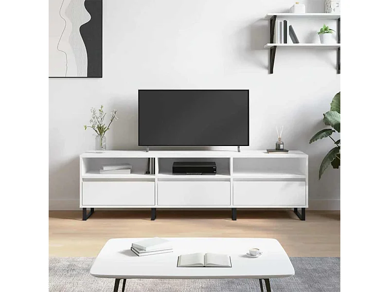Mueble de TV | Mueble de salón madera contrachapada blanco 150x30x44,5 cm