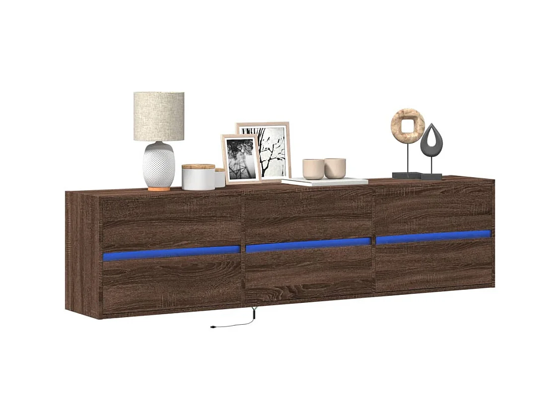Mueble de TV | Mueble de salón de pared con LED marrón roble 180x31x45 cm