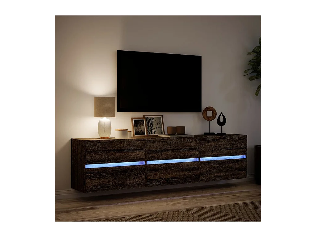 Mueble de TV | Mueble de salón de pared con LED marrón roble 180x31x45 cm