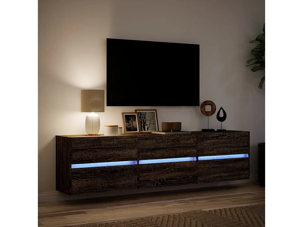 Meuble TV | Banc TV | Armoire TV mural avec LED chêne marron 180x31x45 cm