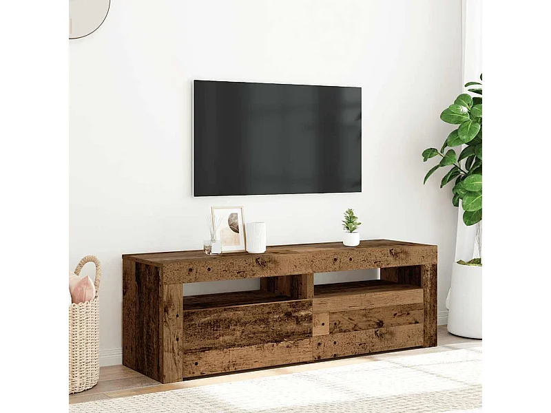 Mueble TV | Gabinete de TV | Mueble de salón luces LED madera ingeniería envejecida 120x35x40 cm