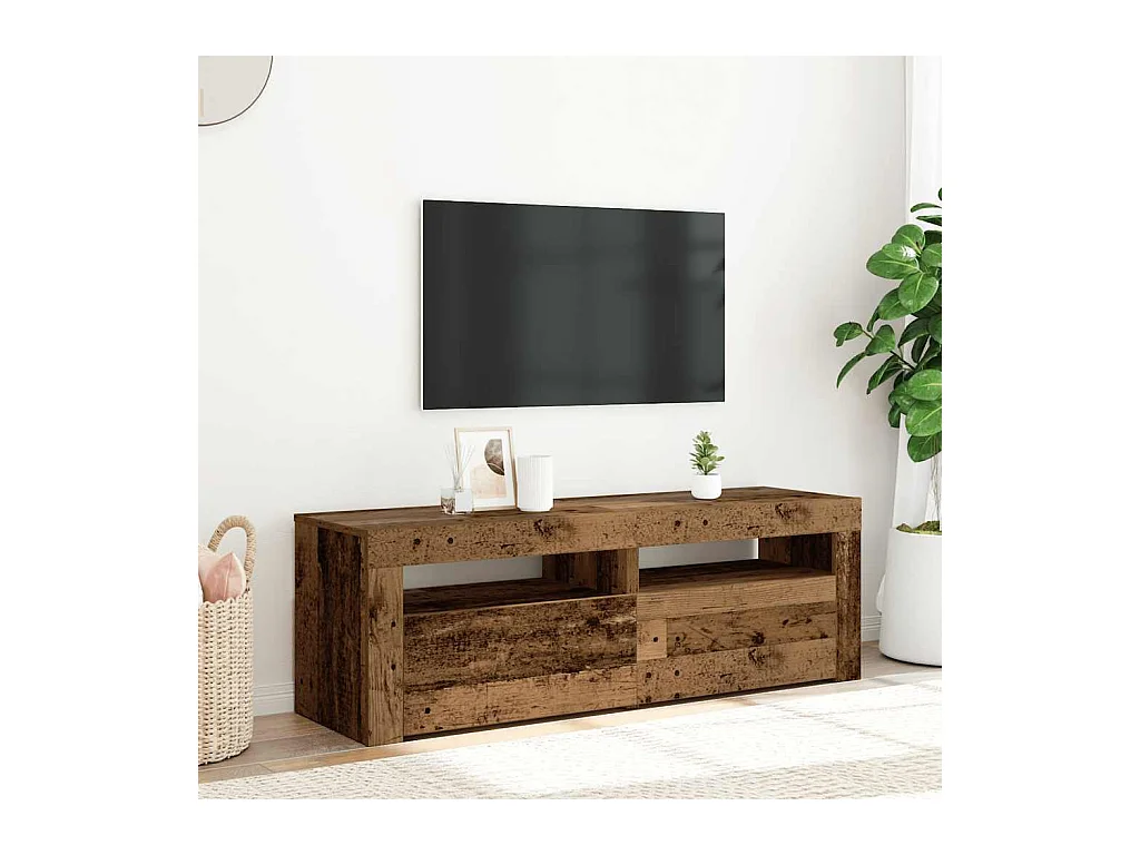 Mueble TV | Gabinete de TV | Mueble de salón luces LED madera ingeniería envejecida 120x35x40 cm