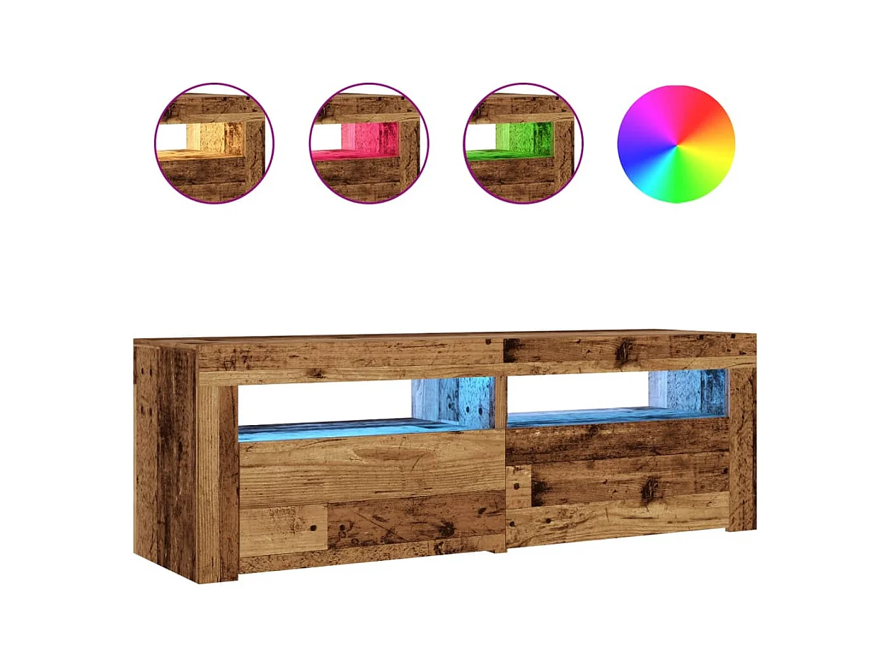 Mueble TV | Gabinete de TV | Mueble de salón luces LED madera ingeniería envejecida 120x35x40 cm