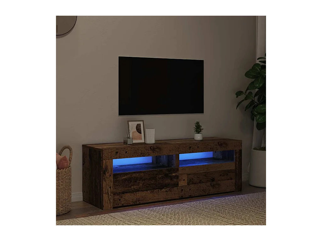 Mueble TV | Gabinete de TV | Mueble de salón luces LED madera ingeniería envejecida 120x35x40 cm